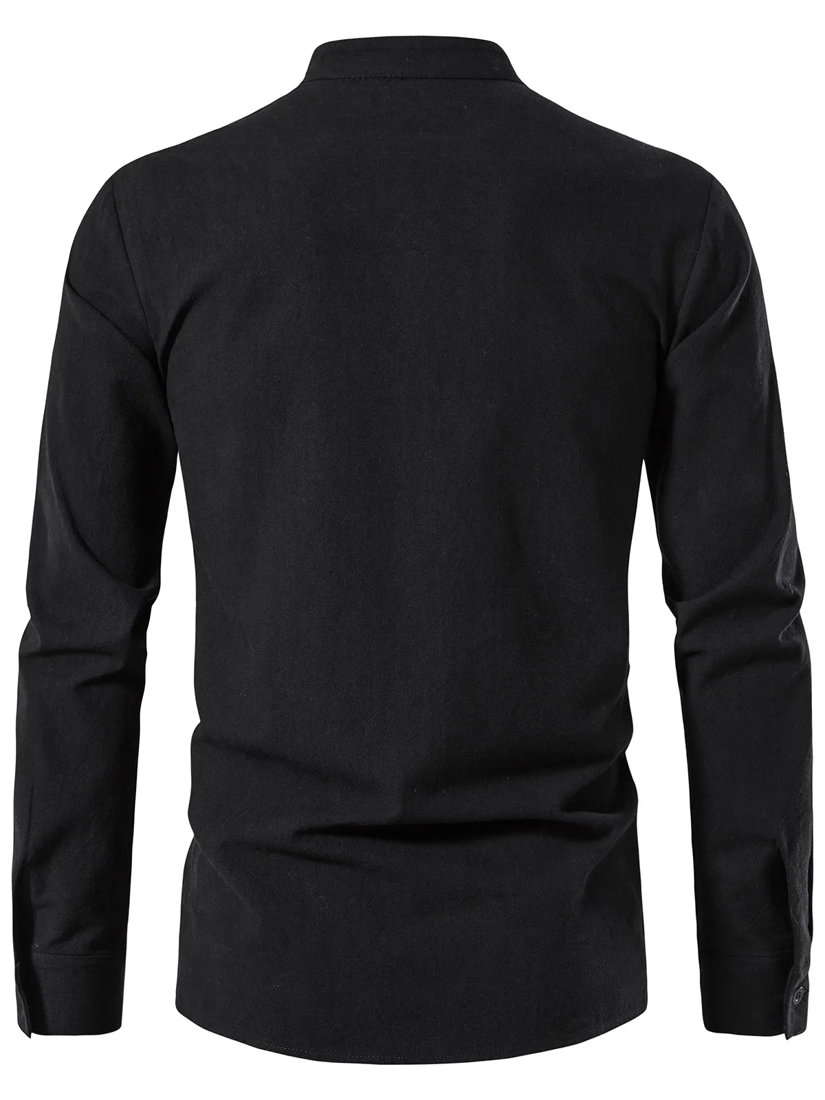 Men's Retro Solid Color Drawstring Breathable Cotton Long Sleeve Shirt