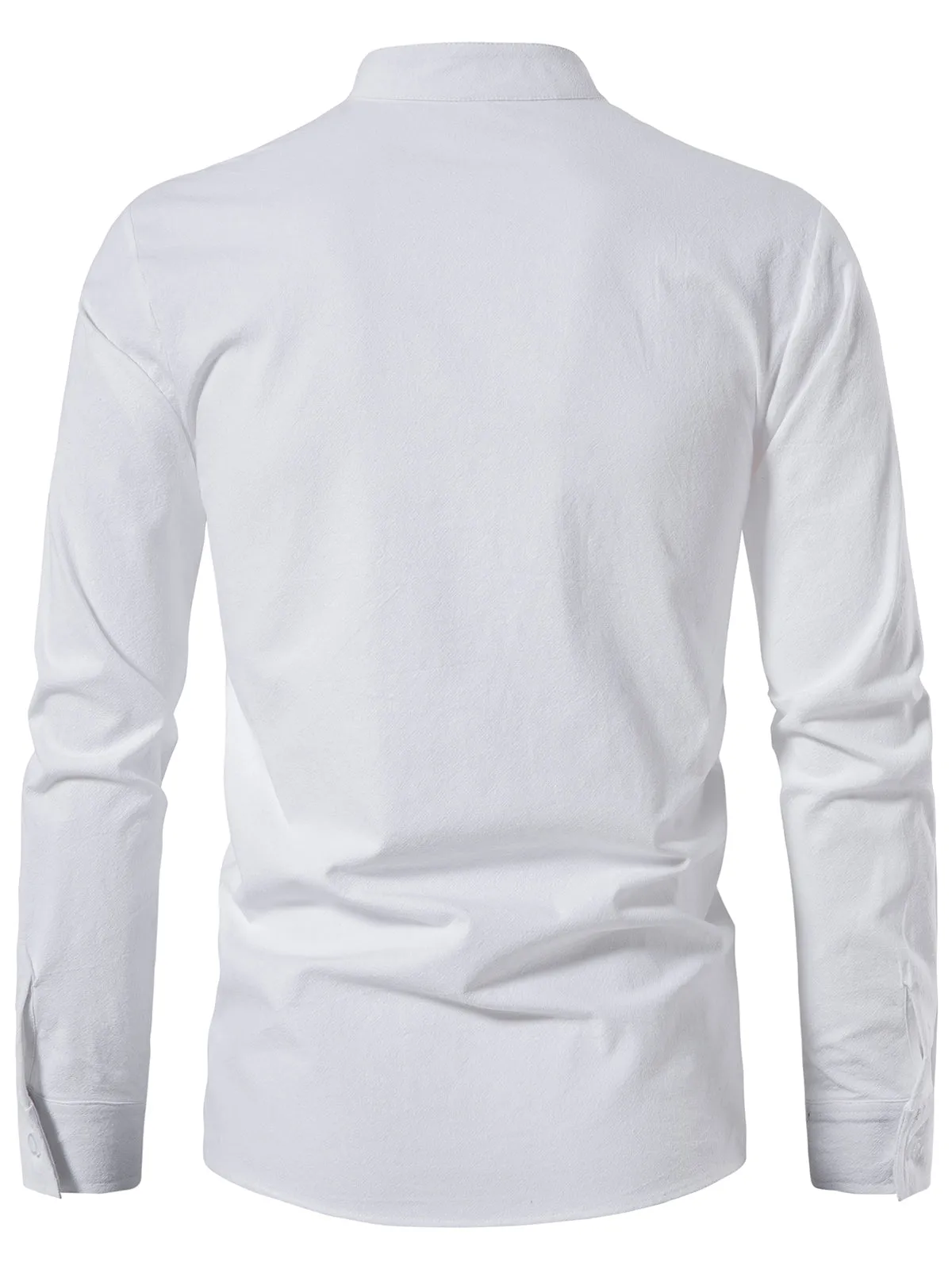 Men's Retro Solid Color Drawstring Breathable Cotton Long Sleeve Shirt