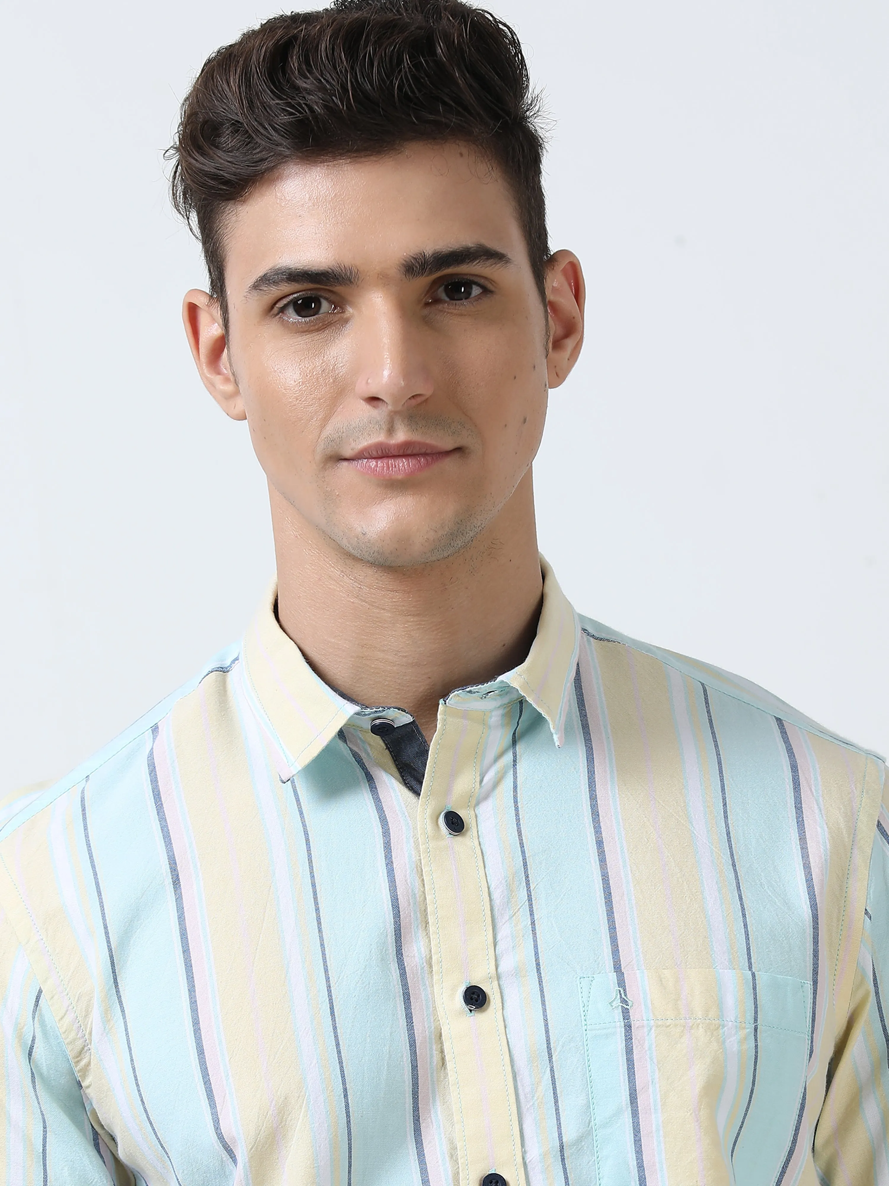 MEN'S YELLOW STRIPES SLIM FIT SHIRT