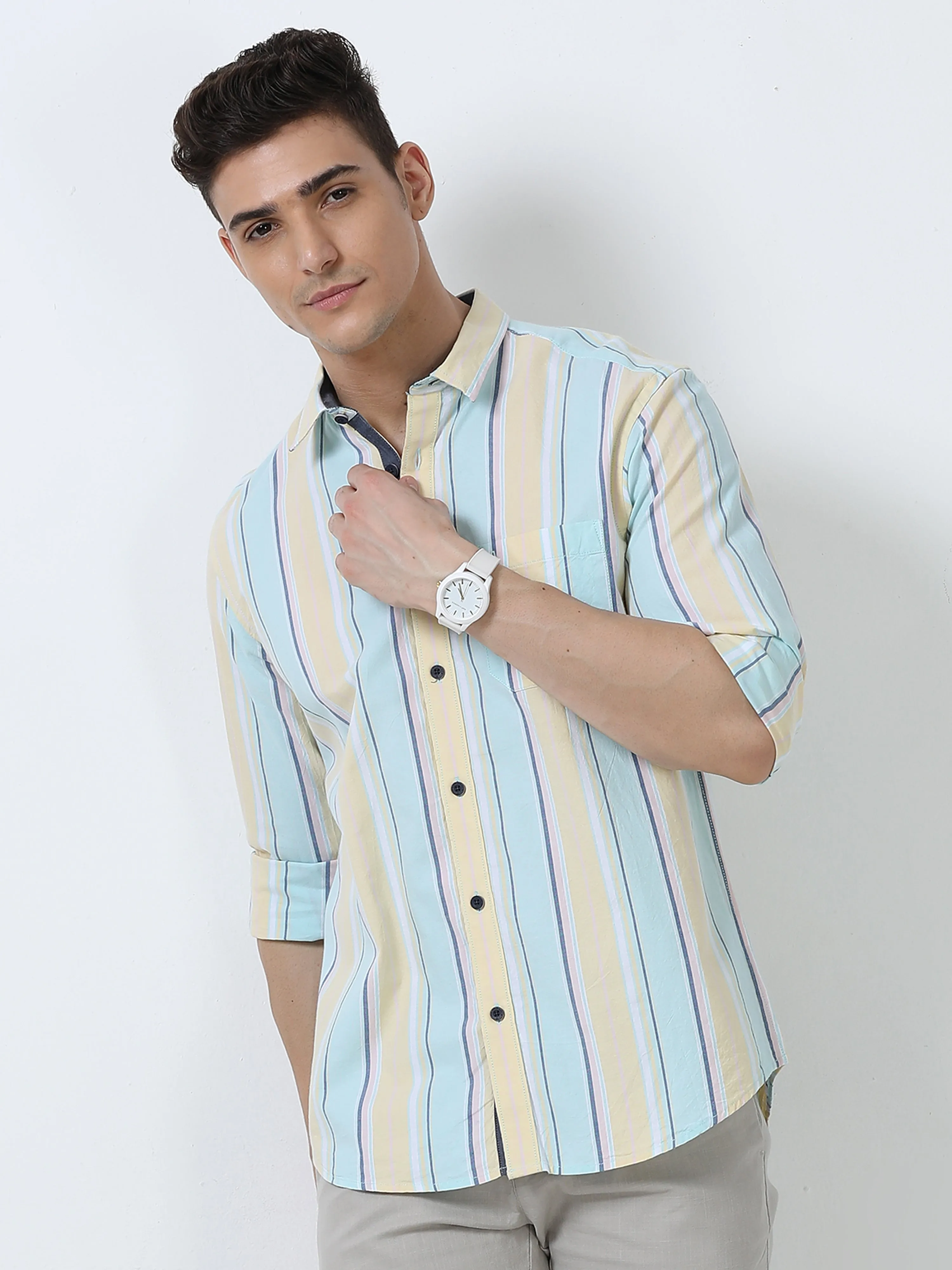 MEN'S YELLOW STRIPES SLIM FIT SHIRT