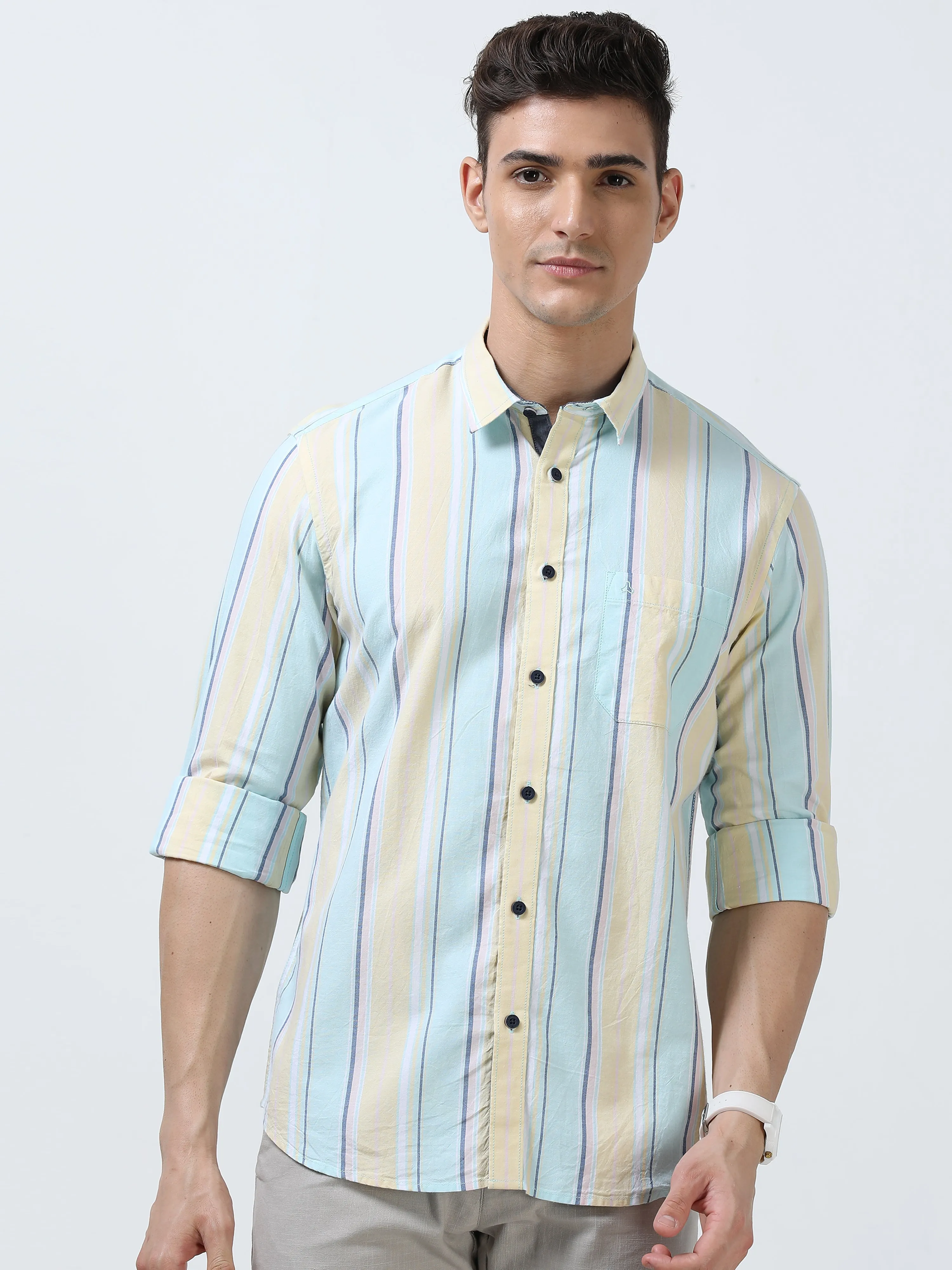 MEN'S YELLOW STRIPES SLIM FIT SHIRT