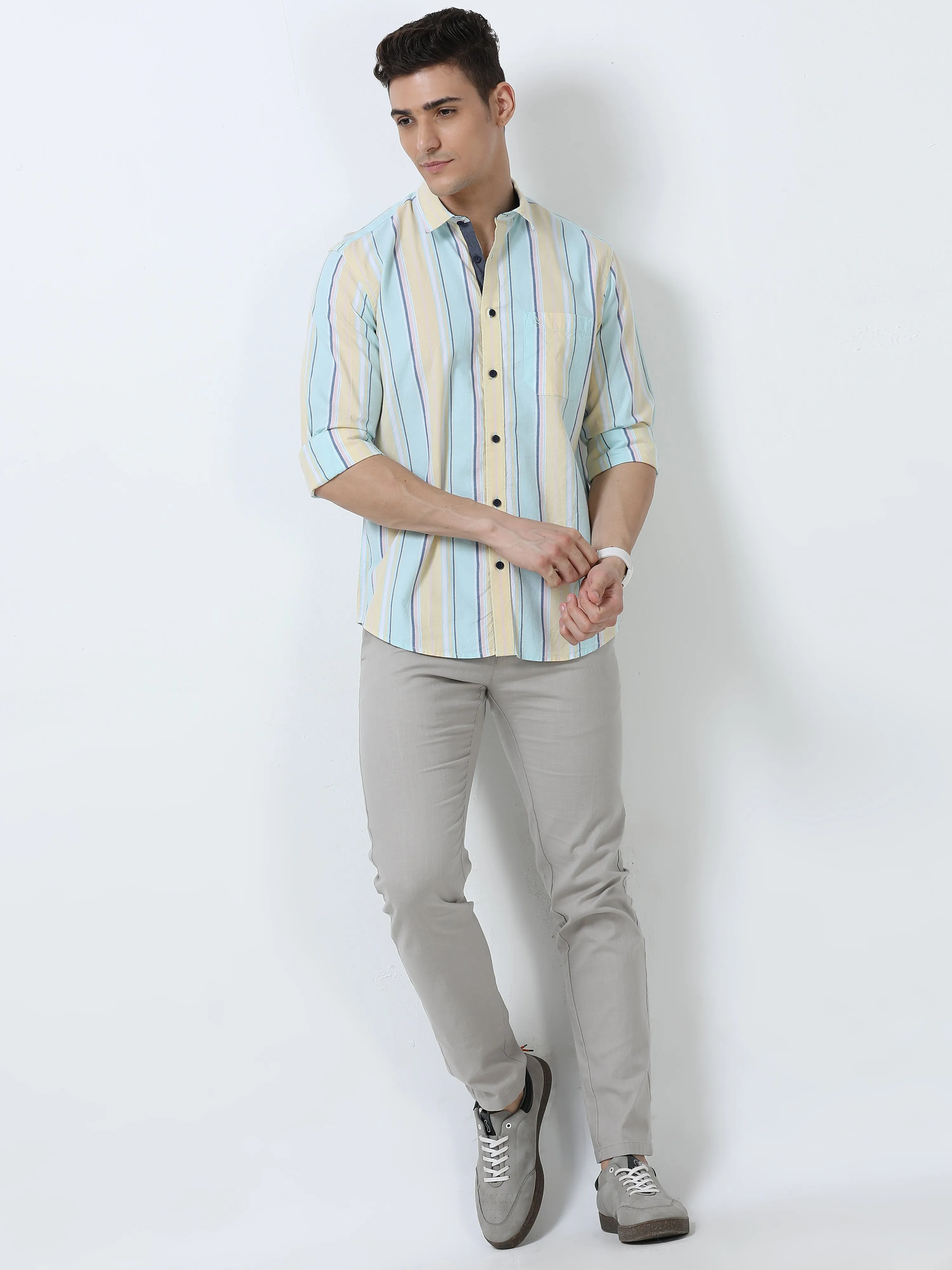 MEN'S YELLOW STRIPES SLIM FIT SHIRT