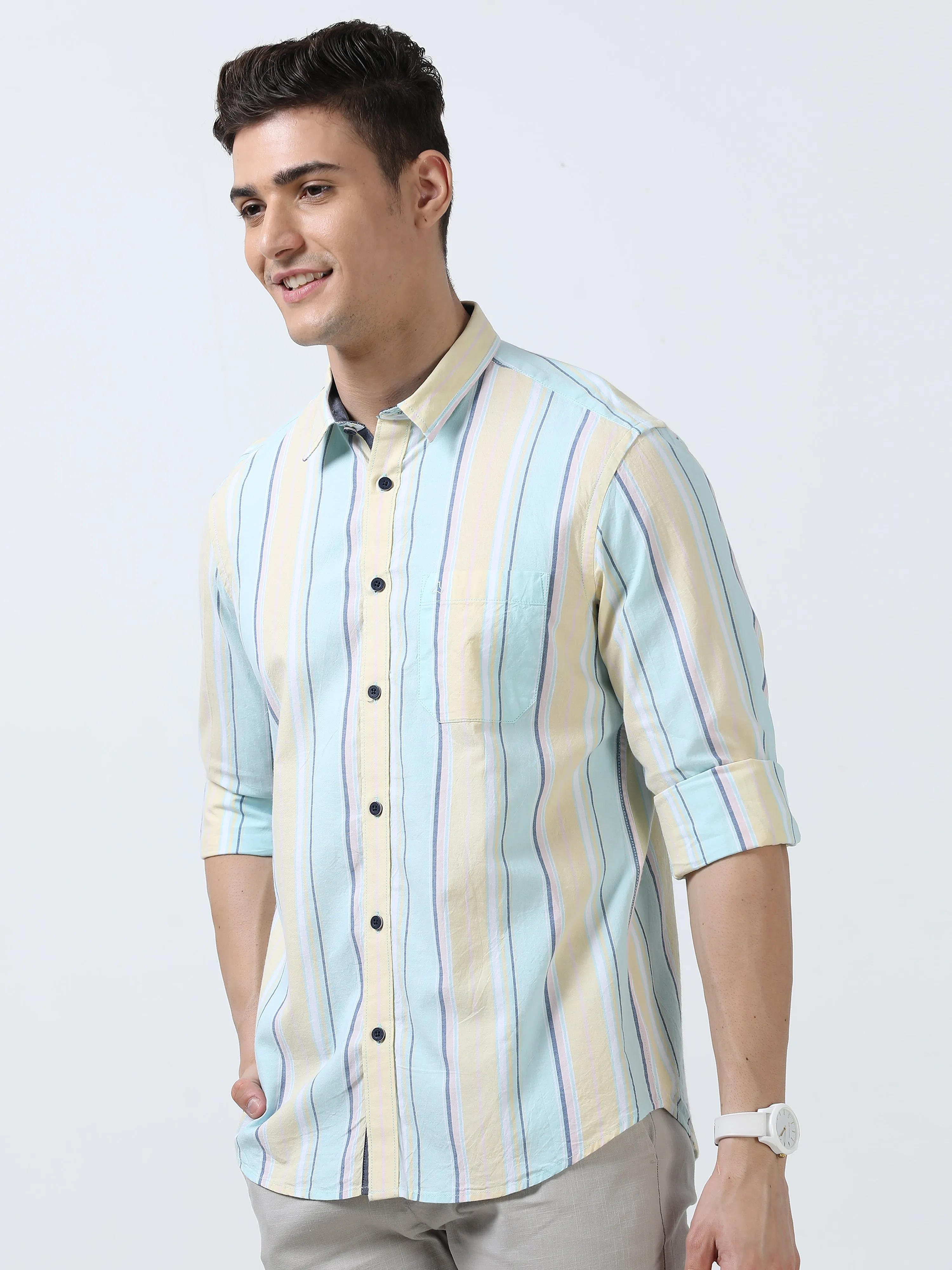 MEN'S YELLOW STRIPES SLIM FIT SHIRT