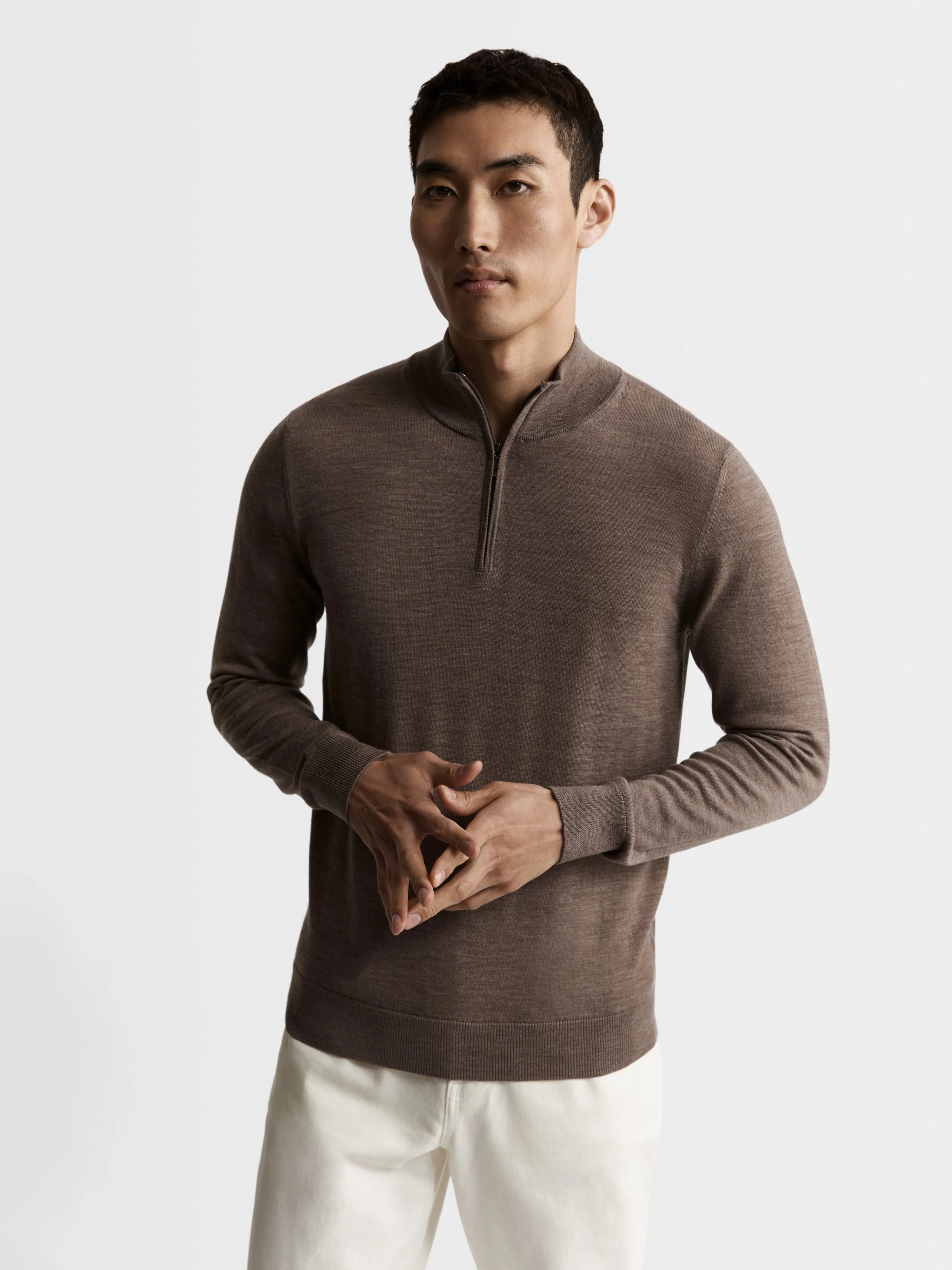 Merino Wool Quarter-Zip Jumper - Neutral