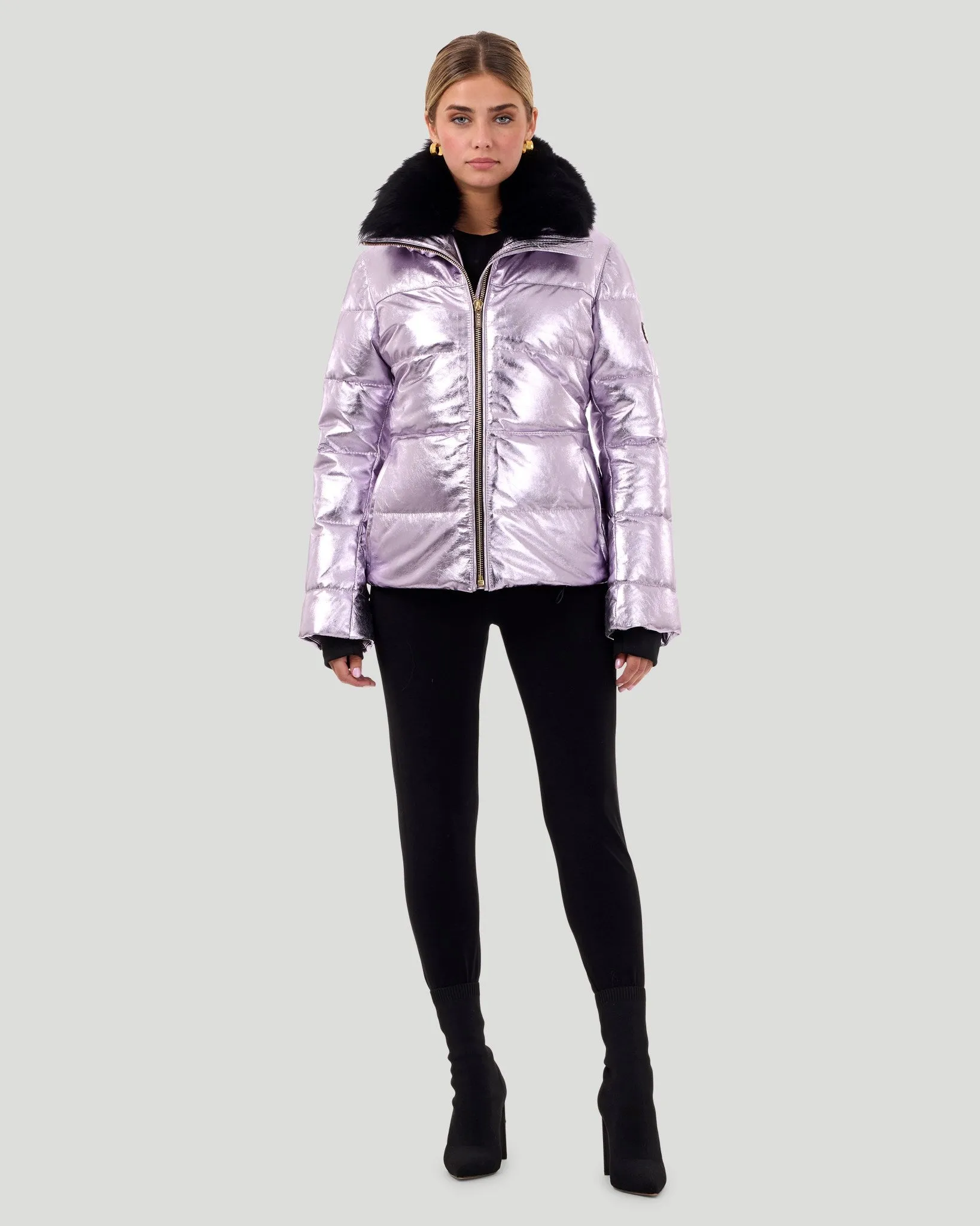 Metallic Après-Ski Jacket with Detachable Toscana Shearling Lamb Collar