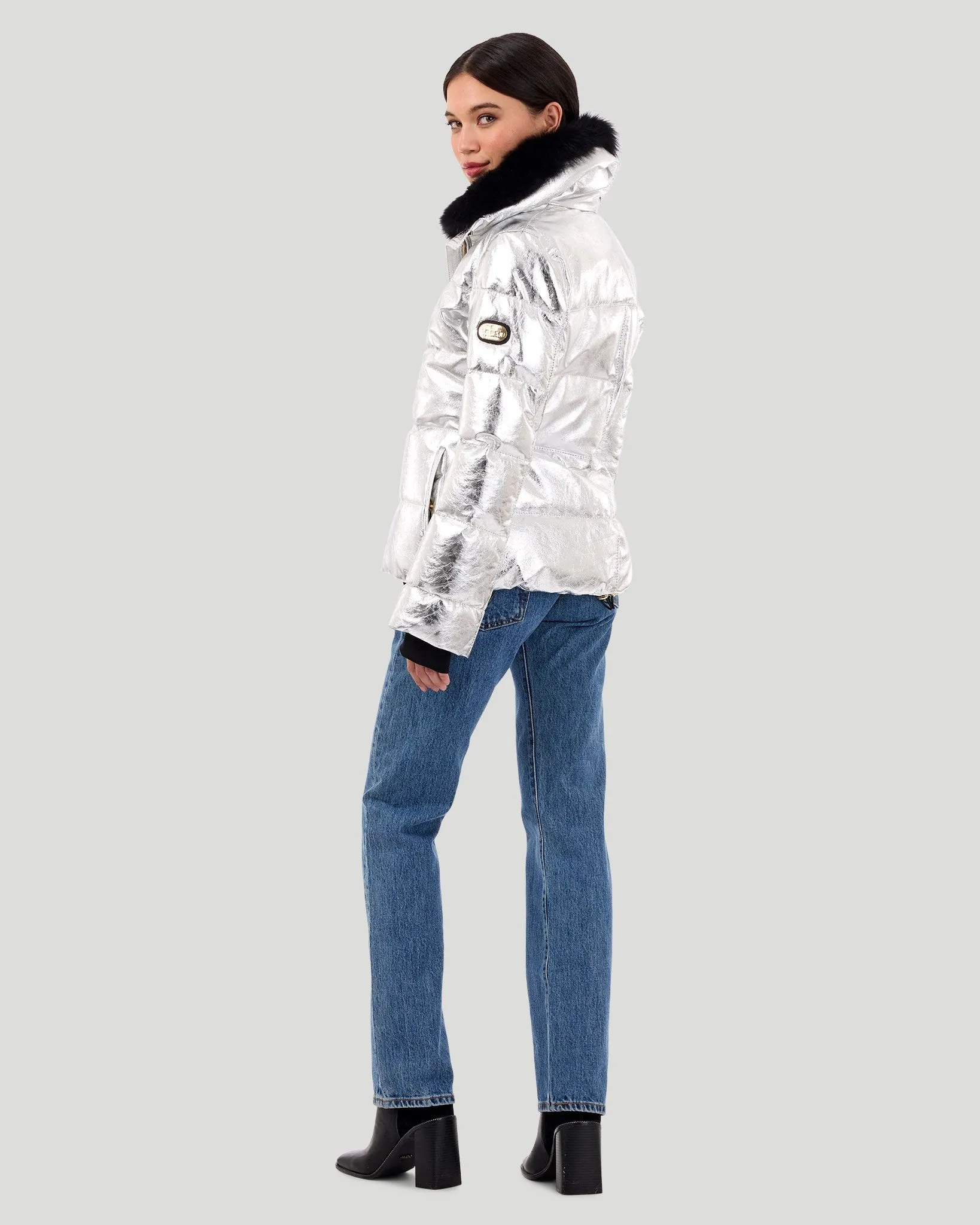 Metallic Après-Ski Jacket with Detachable Toscana Shearling Lamb Collar