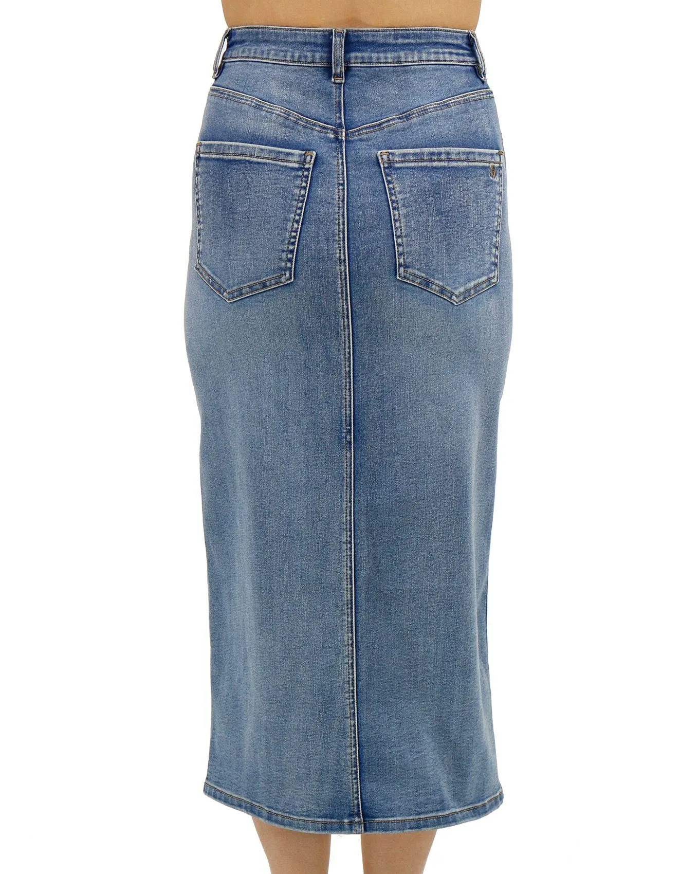 Mid-Wash Denim Midi Skirt