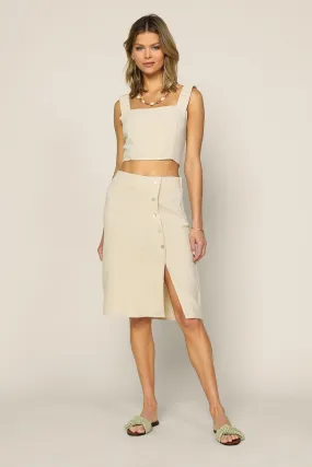 MIDI SIDE SLIT LINEN BUTTON SKIRT