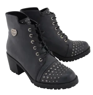 Milwaukee Leather MBL9426 Women's Distress Black Rocker Fashion Boots with Studded Instep