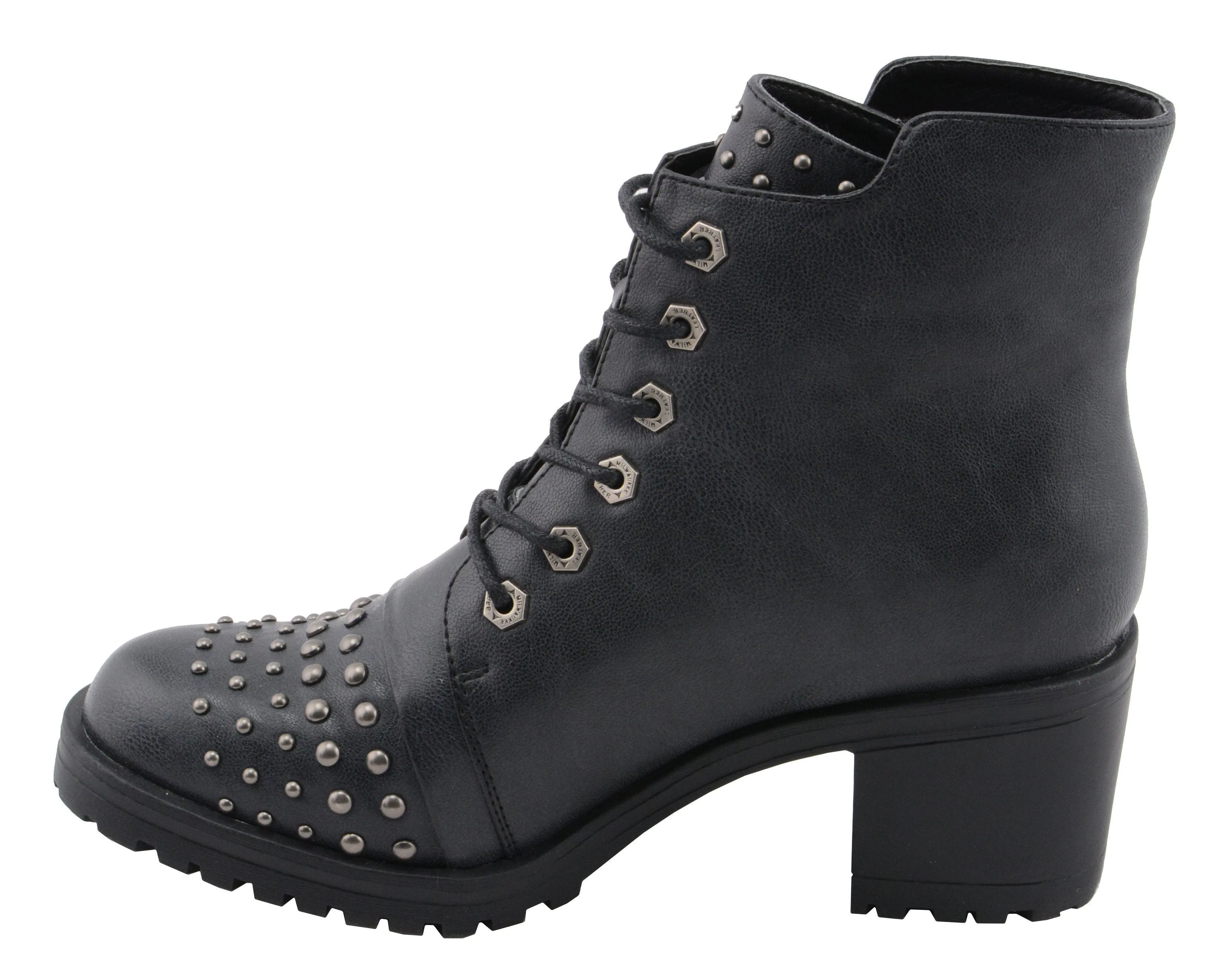 Milwaukee Leather MBL9426 Women's Distress Black Rocker Fashion Boots with Studded Instep