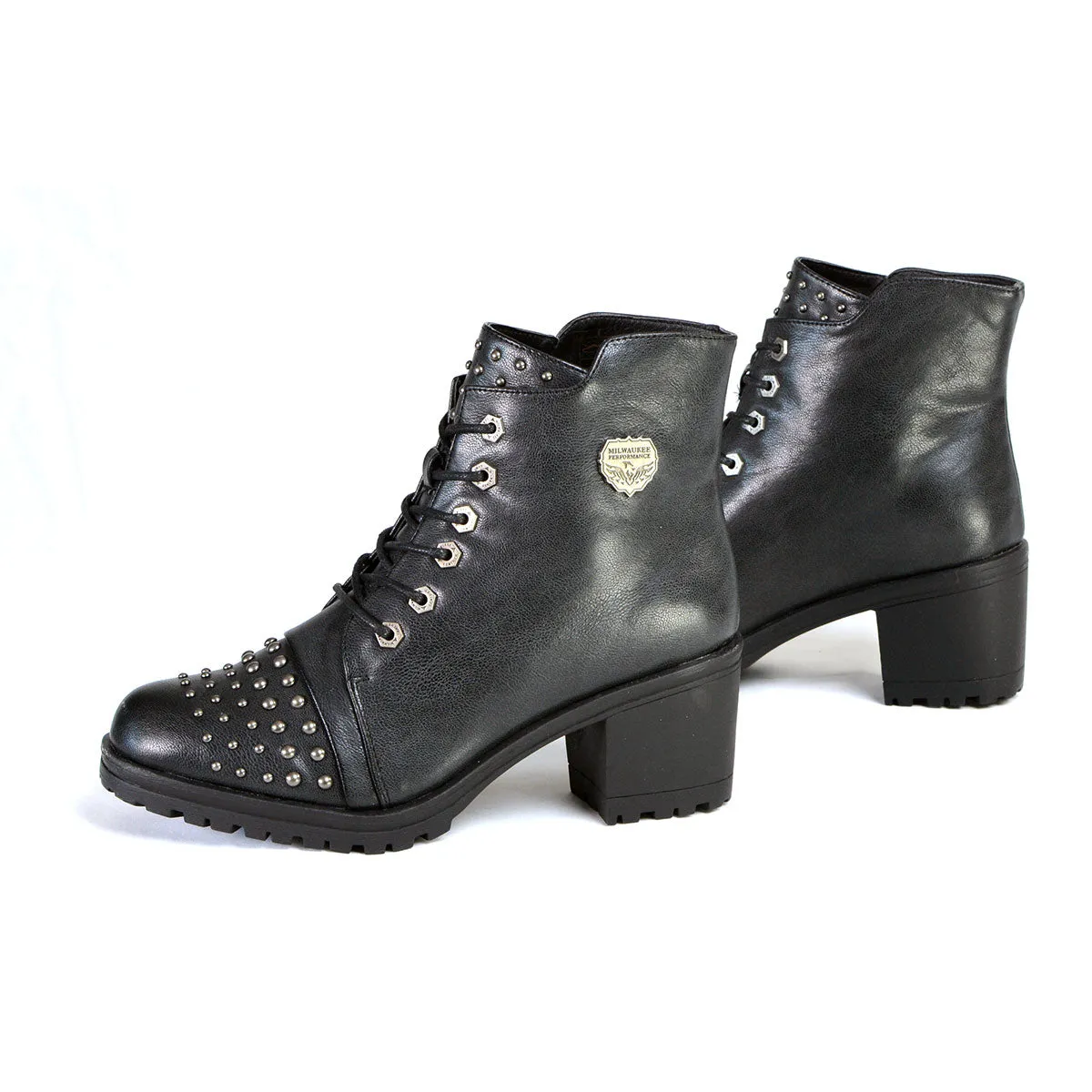 Milwaukee Leather MBL9426 Women's Distress Black Rocker Fashion Boots with Studded Instep