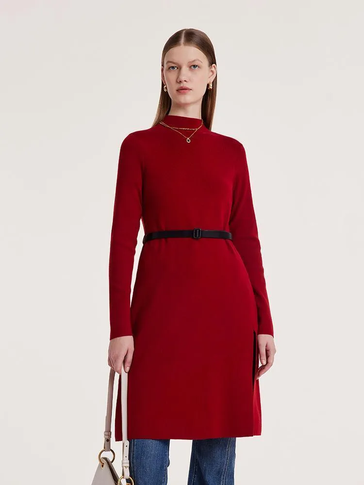 Mock Neck Long Sweater And Pleated Skirt Two-Piece Set