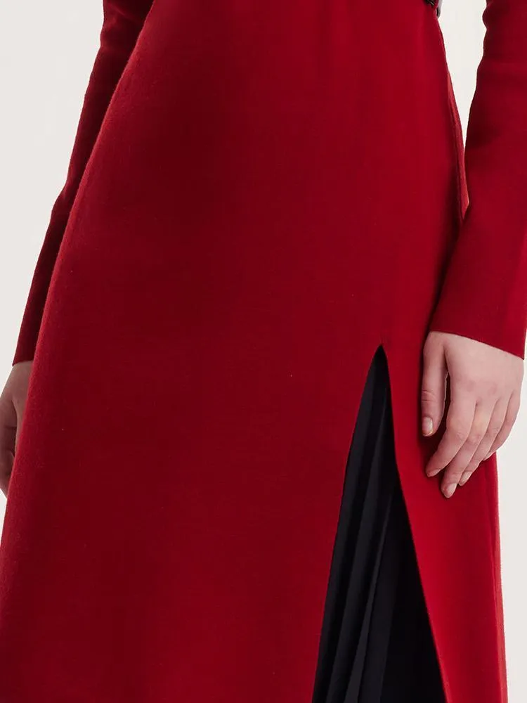 Mock Neck Long Sweater And Pleated Skirt Two-Piece Set