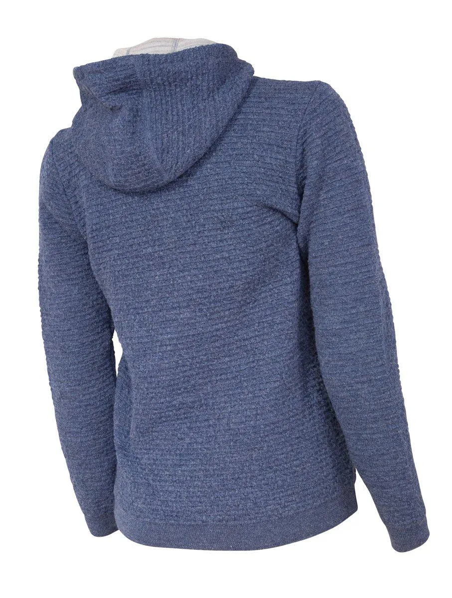 MOREL HOOD FEMALE, 60% FILTAD ULL, 40% LYOCELL   — DENIM