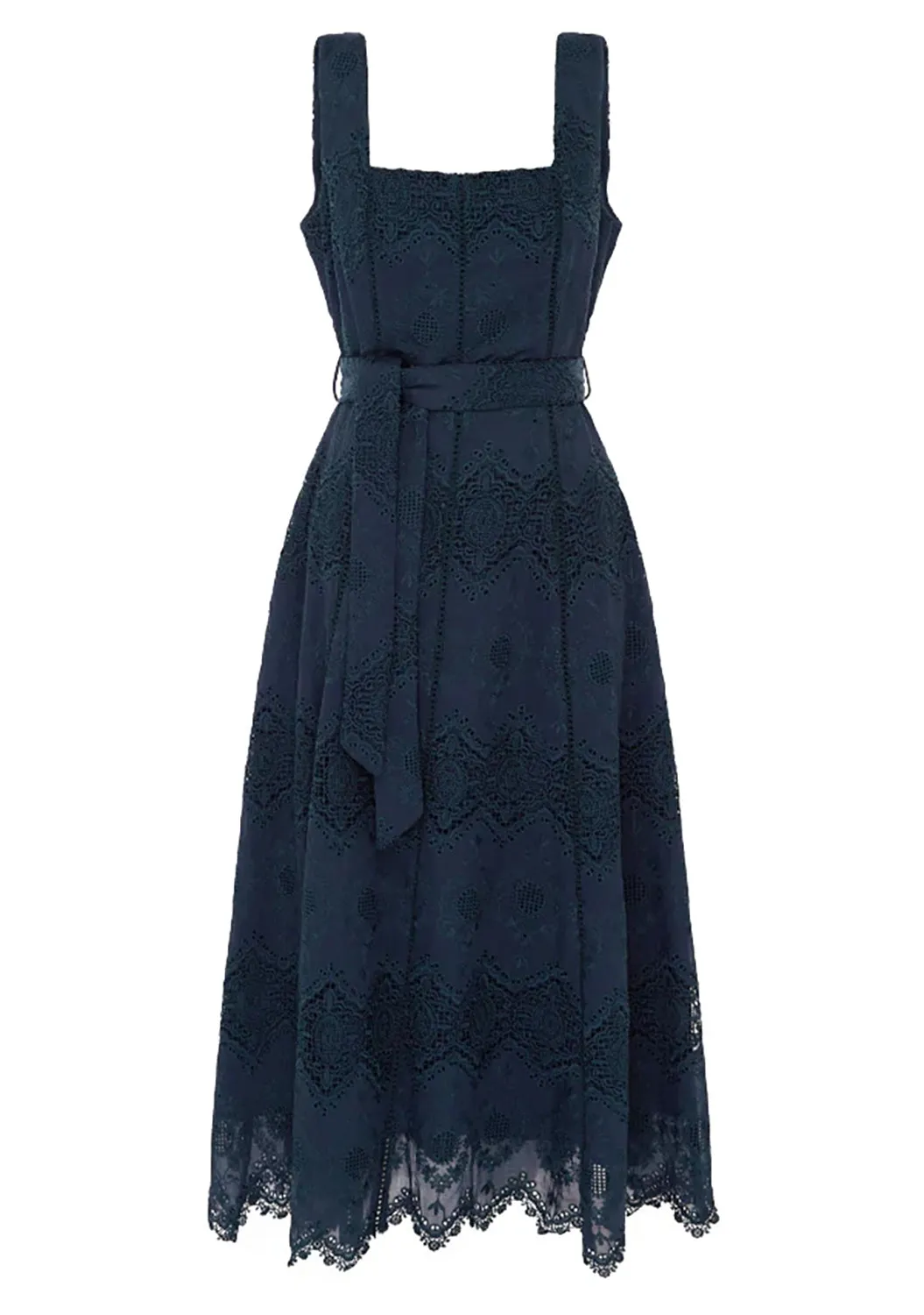 MOS THE LABEL | MARIANA EMBROIDERY MIDI DRESS | NAVY