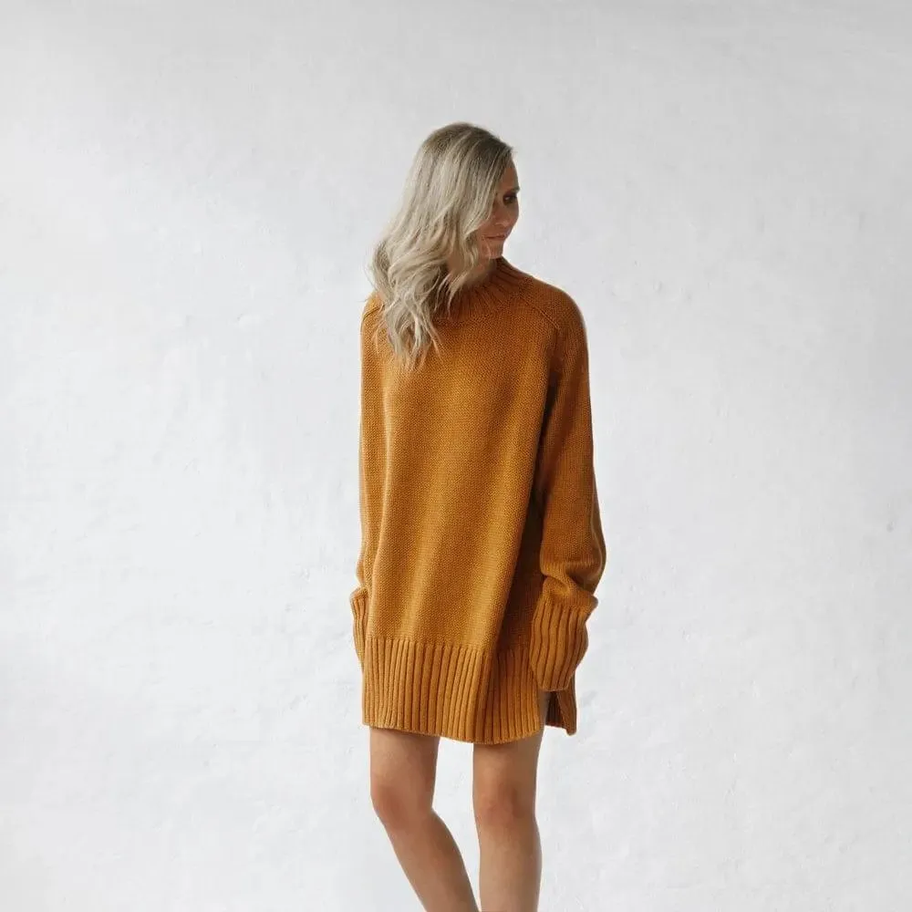 Mustard recycled cotton crew neck sweater by Seaside Tones