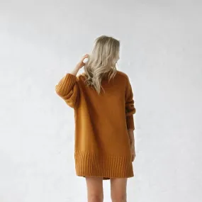 Mustard recycled cotton crew neck sweater by Seaside Tones