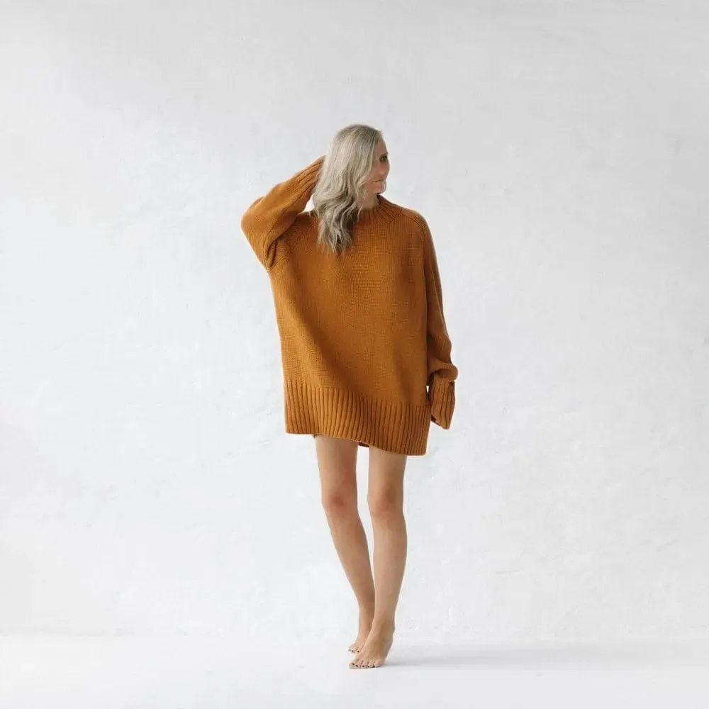 Mustard recycled cotton crew neck sweater by Seaside Tones