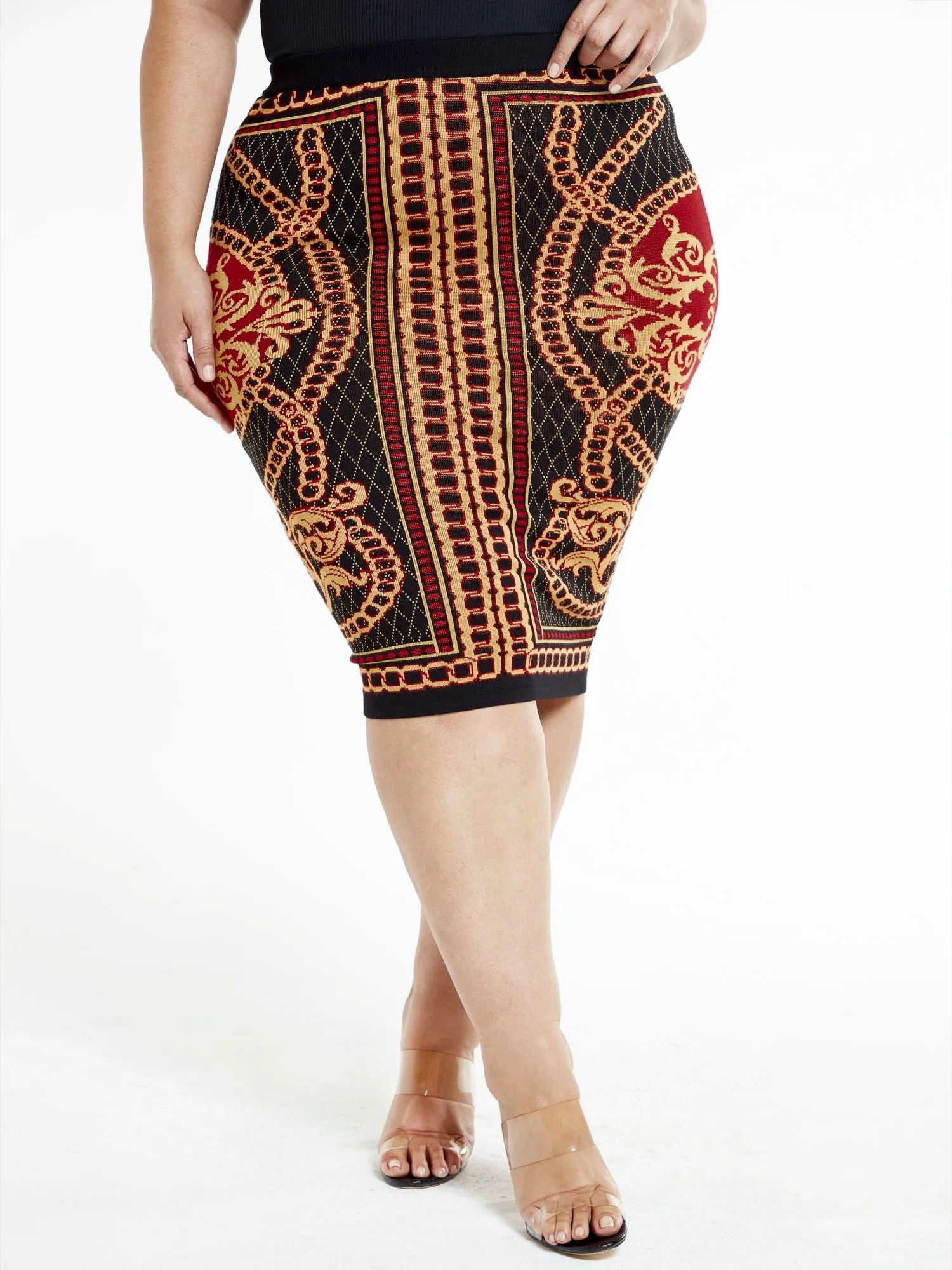 Nadine Chain Scroll Print Sweater Skirt