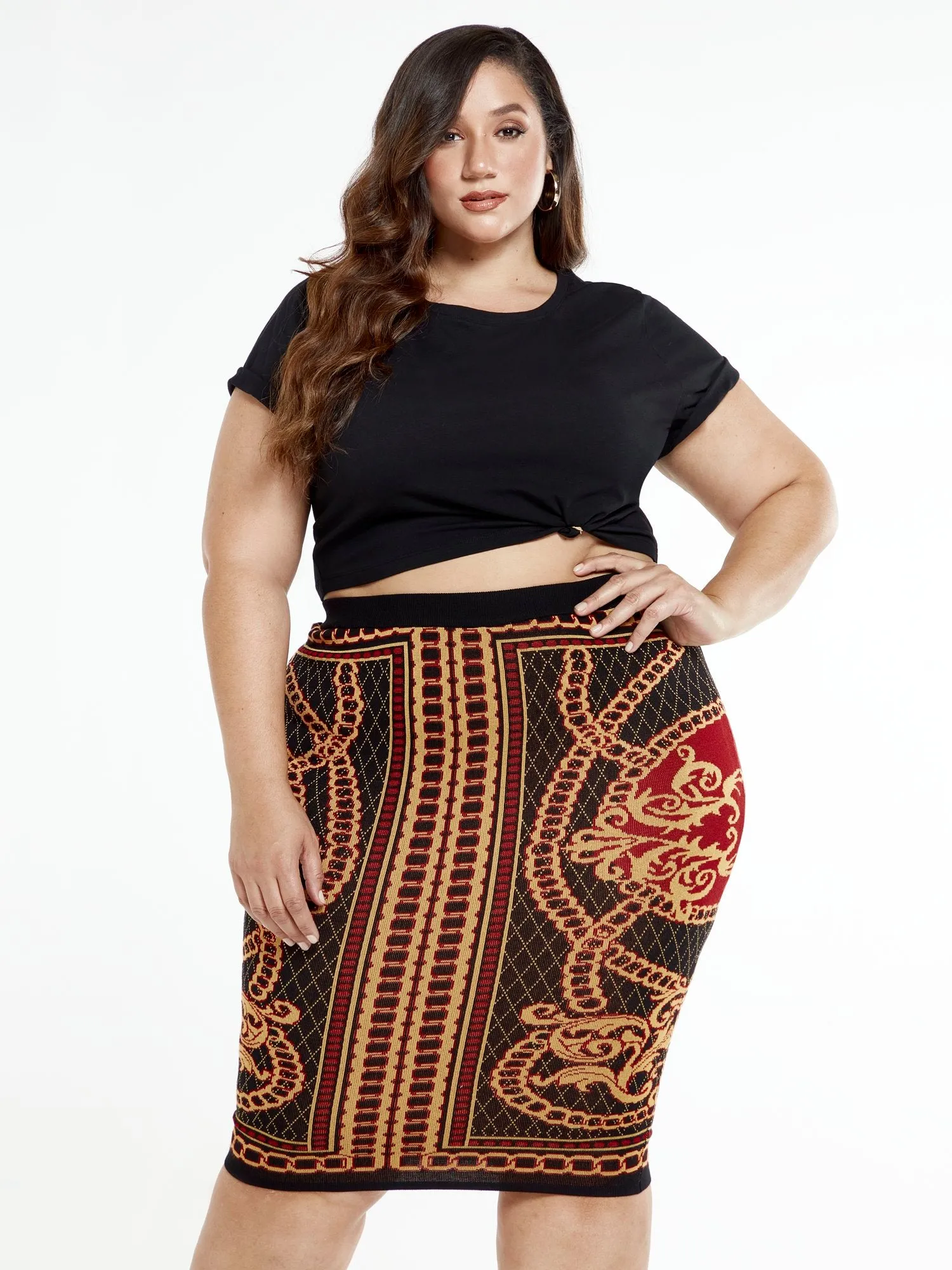 Nadine Chain Scroll Print Sweater Skirt