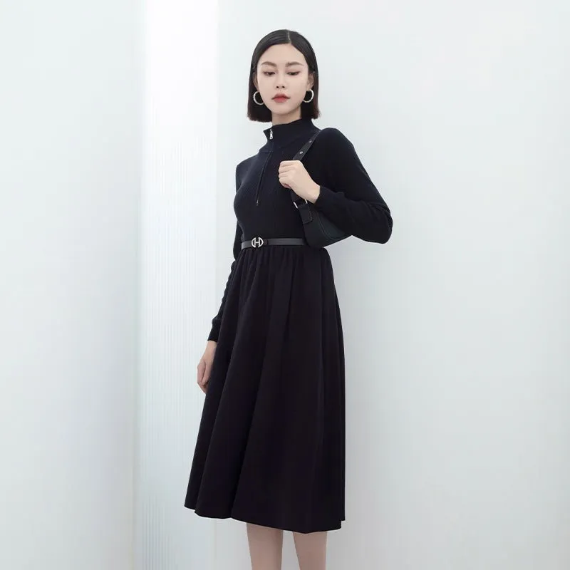 Navy Blue Slim High Waist Knitted Midi Dresses