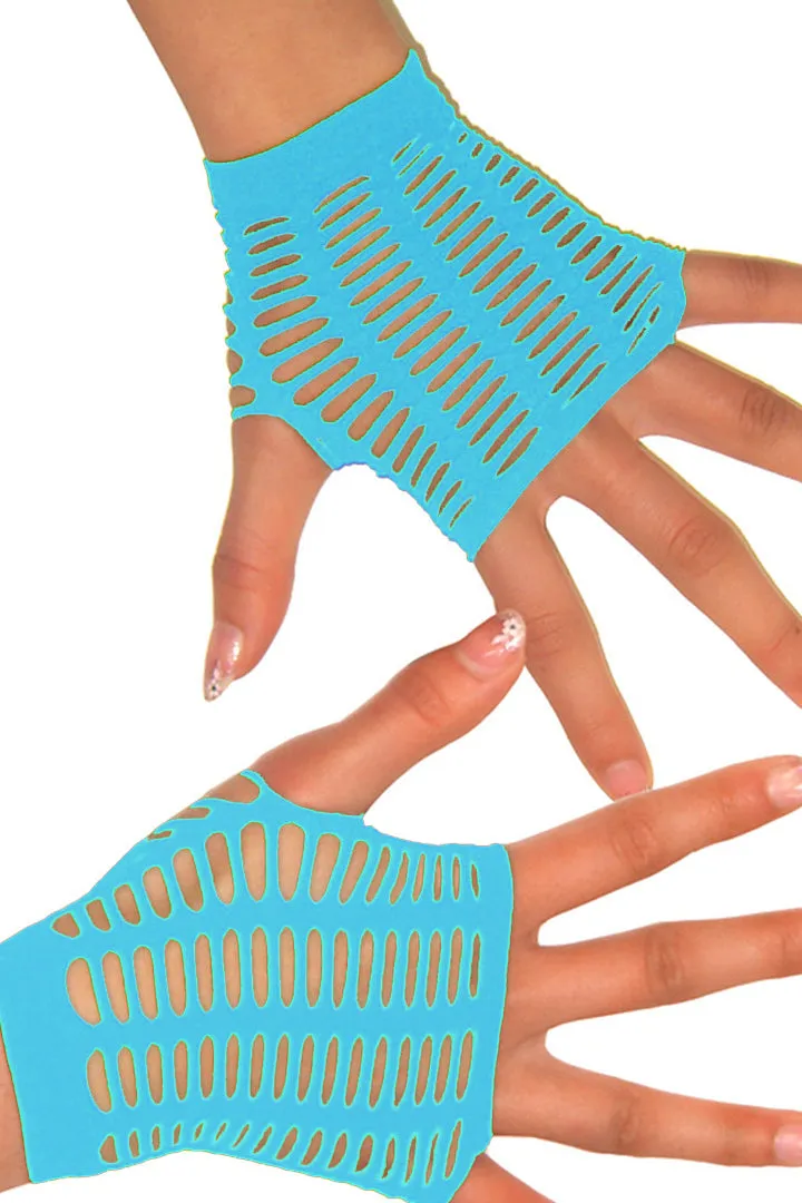 Neon Blue Fingerless Gloves