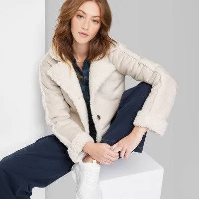 New - Wild Fable Women's Button Up Winter Faux Shearling Jacket