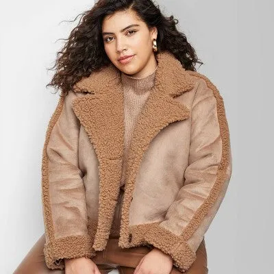 New - Wild Fable Women's Button Up Winter Faux Shearling Jacket