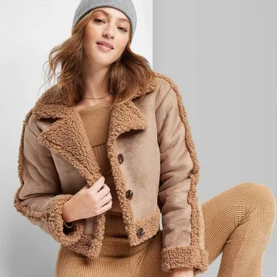 New - Wild Fable Women's Button Up Winter Faux Shearling Jacket