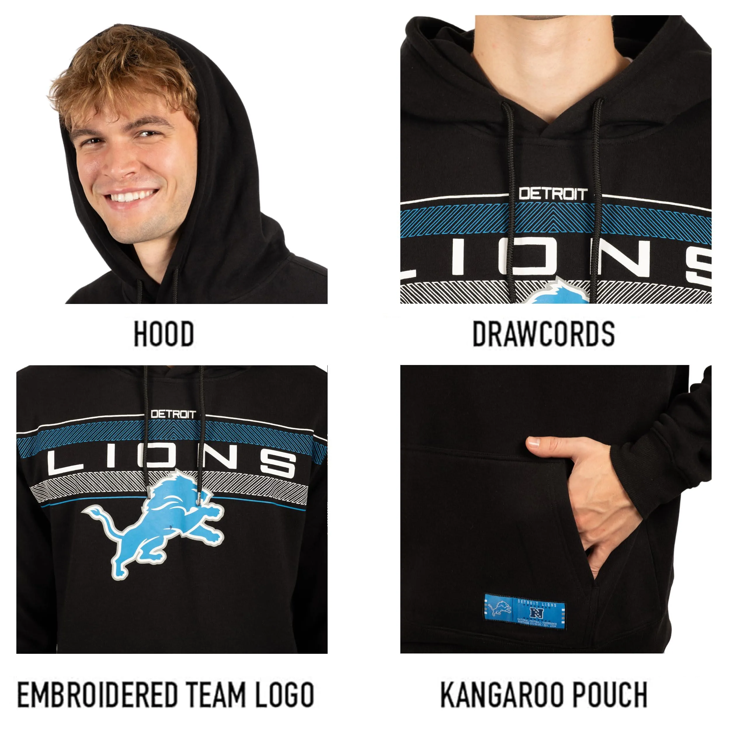 NFL Official Adults Super Soft Pullover Hoodie Sweatshirt - Warm Polyester Blend - Unisex|Detroit Lions