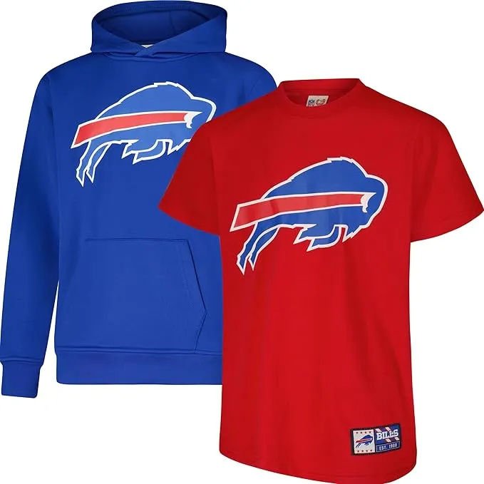 NFL Official Youth Super Soft T-Shirt & Hoodie Sweatshirt Set|Buffalo Bills