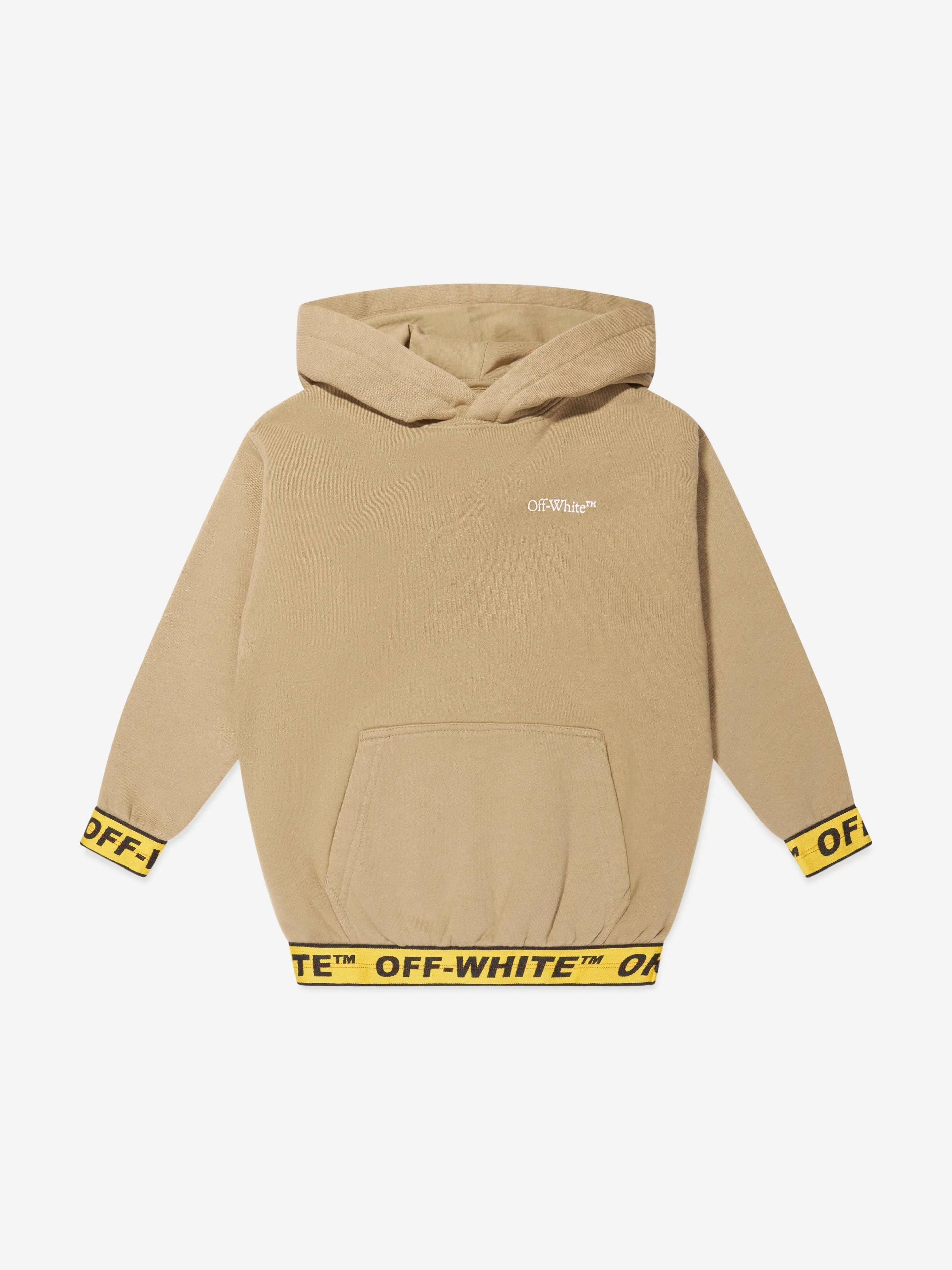 Off-White Boys Industrial Logo Band Hoodie in Beige