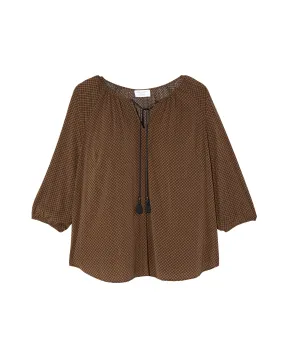 Ondine 3/4 Sleeve Peasant Blouse with Tassels | Brown