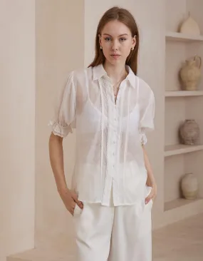 Orlyn Short Sleeve Button Front Blouse in White