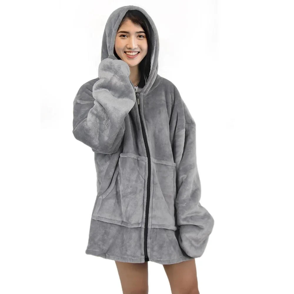 Oversized Zipper Blanket Hoodie Fleece Sweatshirt Pockets for adult