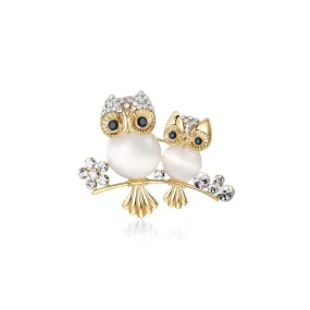 Owl Family Gold Brooch