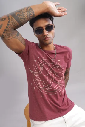 Peaceful Piscean Maroon Half Sleeve Printed Round Neck T-Shirt