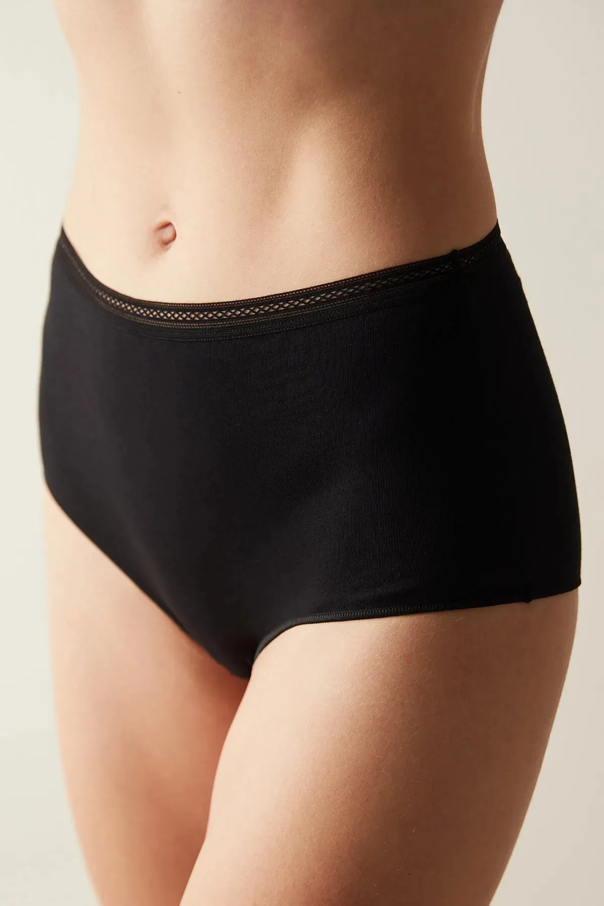 Penti Women's Easy Cotton Trim High Waist Black Slip Panties