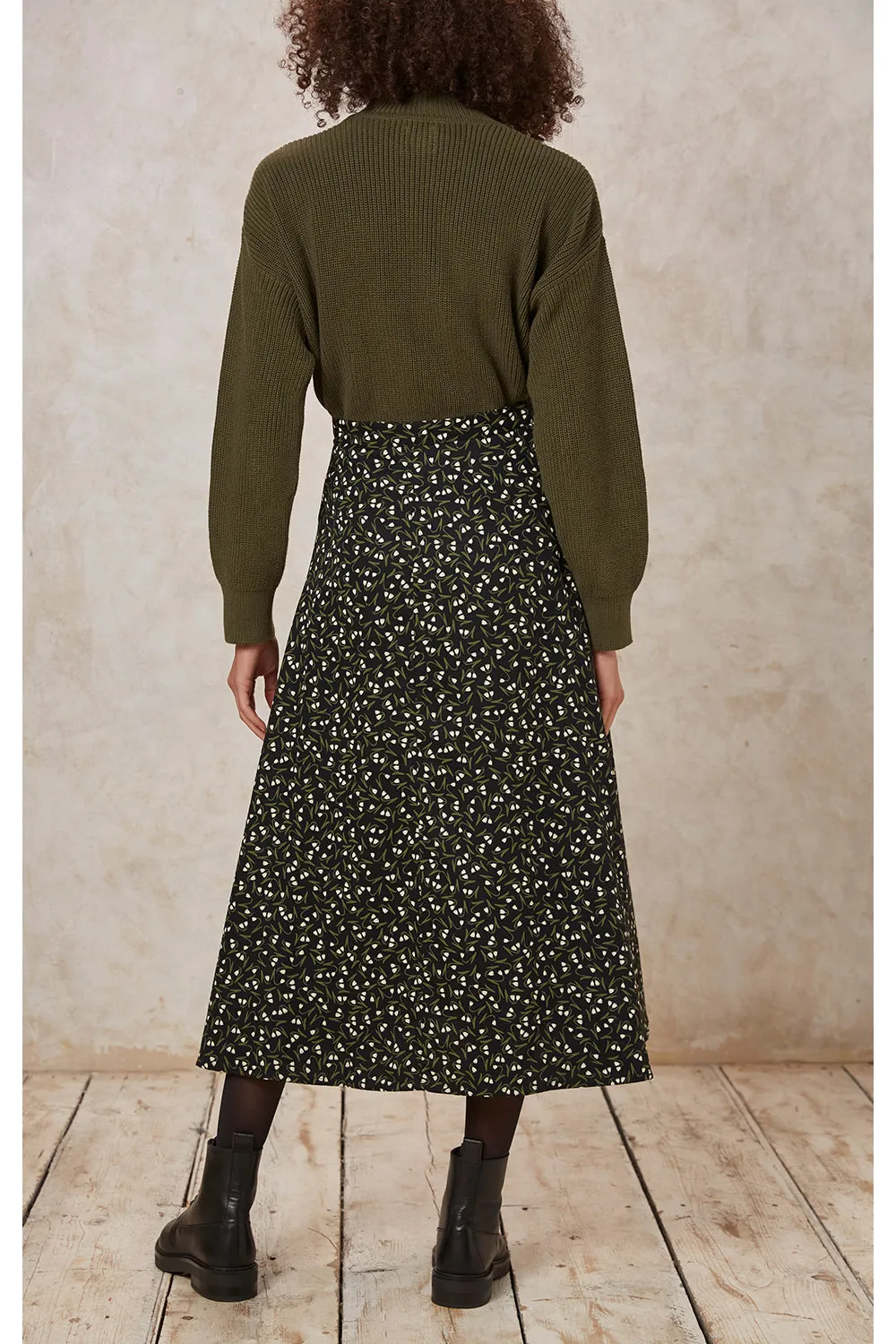 PEOPLE TREE - Alison Snowdrop Midi Skirt in Black