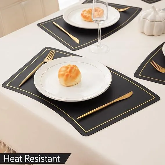 Premium Faux Leather Dining Table Mats, Black