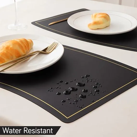 Premium Faux Leather Dining Table Mats, Black