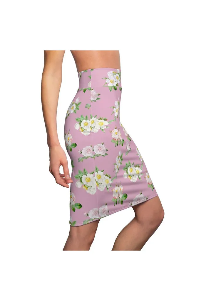 Pressed Rose Floral Print Women's Pencil Skirt