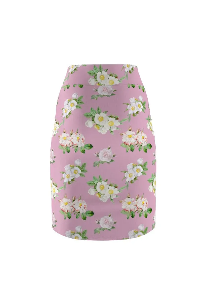 Pressed Rose Floral Print Women's Pencil Skirt