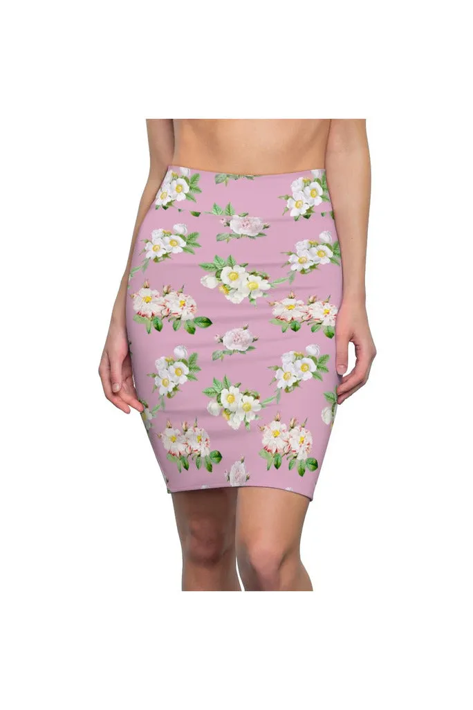 Pressed Rose Floral Print Women's Pencil Skirt