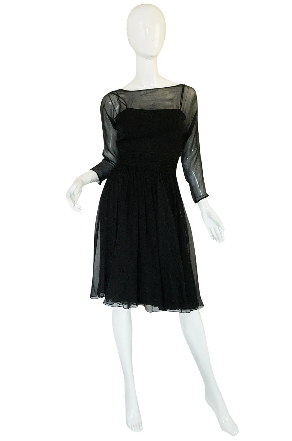 Pretty 1950s Black Silk Chiffon Bullock's Wilshire Dress