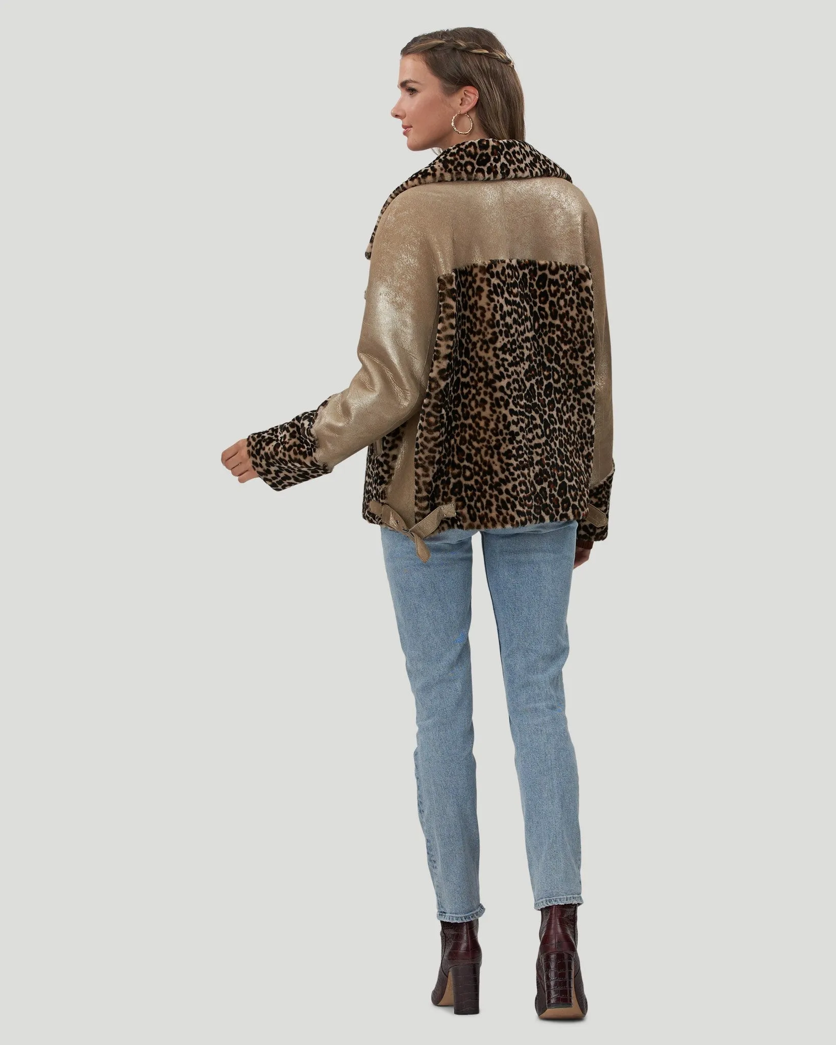 Printed Select Shearling Lamb Zip Moto Jacket