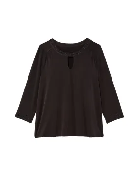 Prue 3/4 Sleeve Studded Top with Keyhole | Black