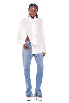 RAW ZIP-UP COLLARED SHIRT IN WHITE SHIRTING