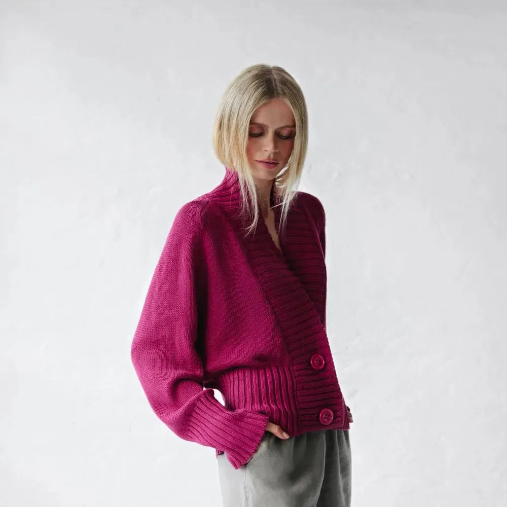 Recycled cotton cardigan in Fuchsia by Seaside Tones