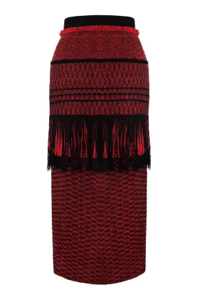 Red and Black Fleck Wool "Splinter" Skirt